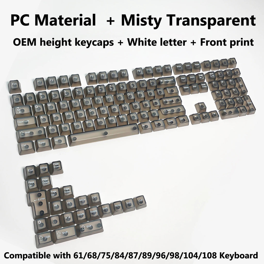132 Keys Transparent Keycaps with Multi-Language English/ Korea /Russian for Mechanical Keyboard AK820 Pro Clear/ Misty Surface