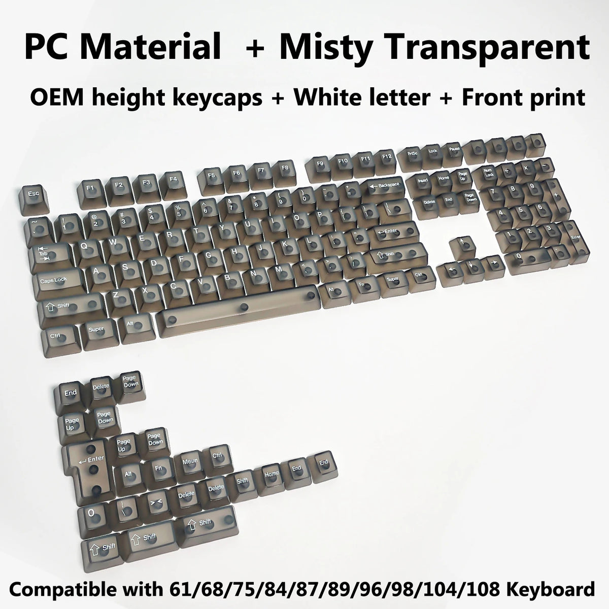 132 Keys Transparent Keycaps with Multi-Language English/ Korea /Russian for Mechanical Keyboard AK820 Pro Clear/ Misty Surface