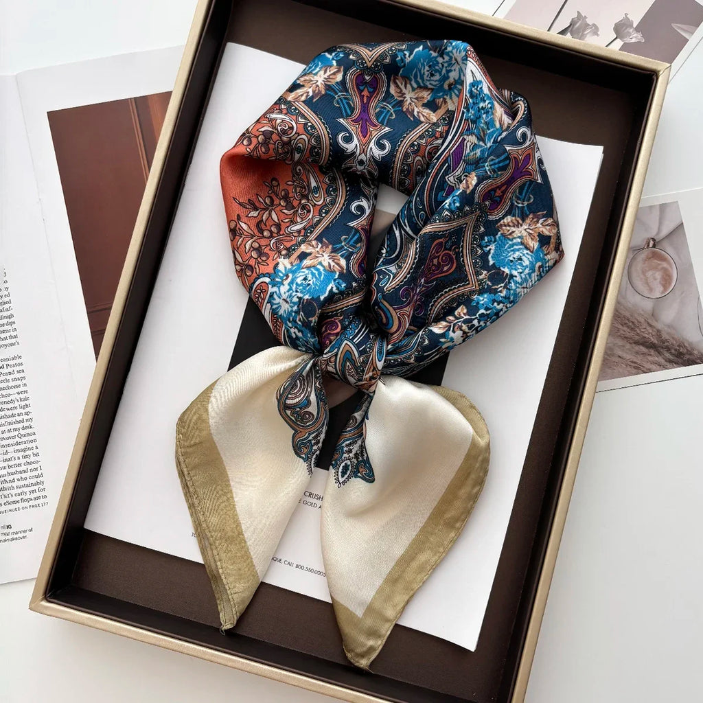 70*70cm Luxury Design Square Hair Scarf for Women Hijab Small Neck Tie Hand Wrist Kerchief Female Headband Foulard
