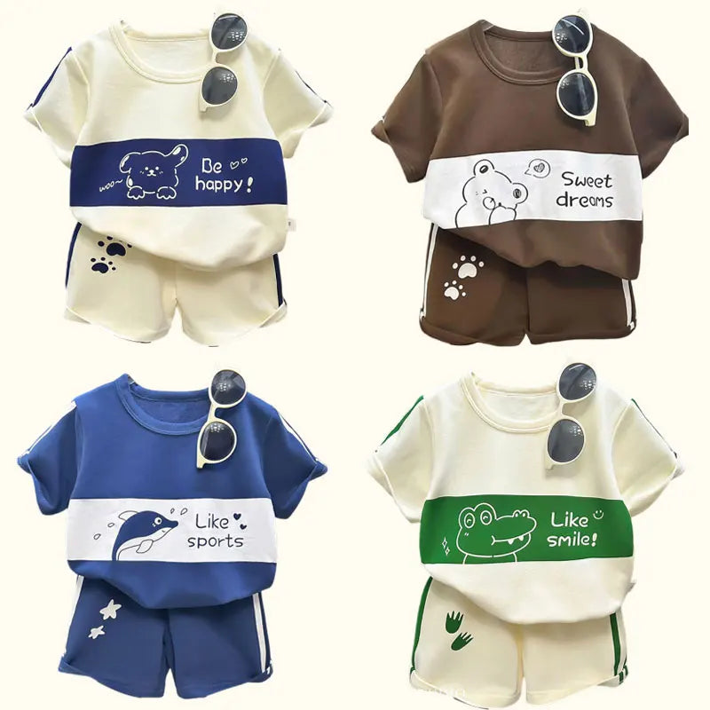 Children's Sets Mother Kids Clothes Boys Girl T-shirt Shorts 2PCS Short Sleeve Baby Children Clothing Toddler Suit Suit Striped