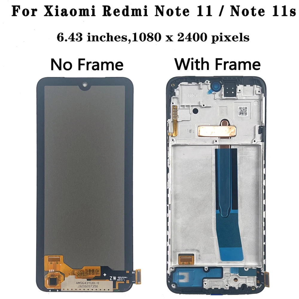New AMOLED Display For Xiaomi Redmi Note 11 11S Touch Screen Digitizer Assembly For Redmi Note 11S 2201117SG Display Replacement