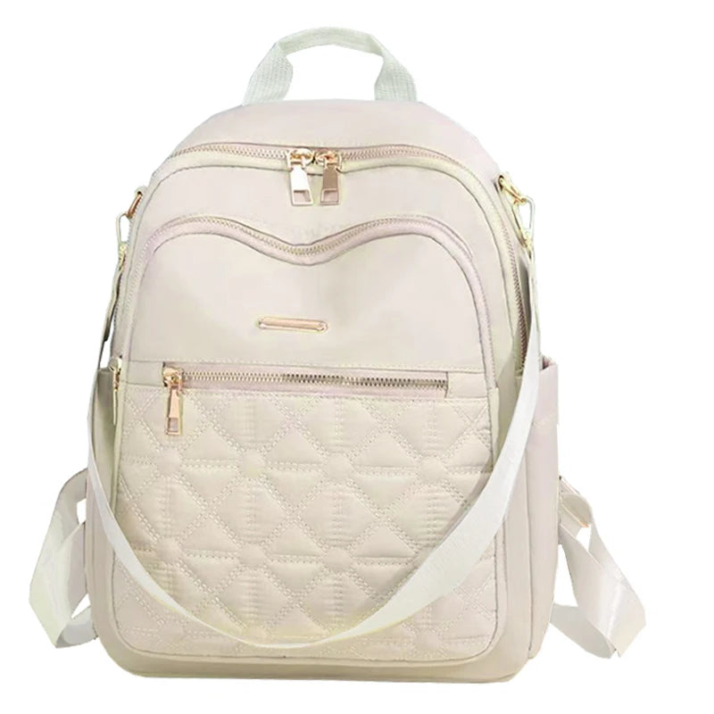 Elegant Quilted Nylon Women Backpack Gold Hardware Rucksack Multi‑slot Shoulder Bag For Casual Shopping Travel Activities