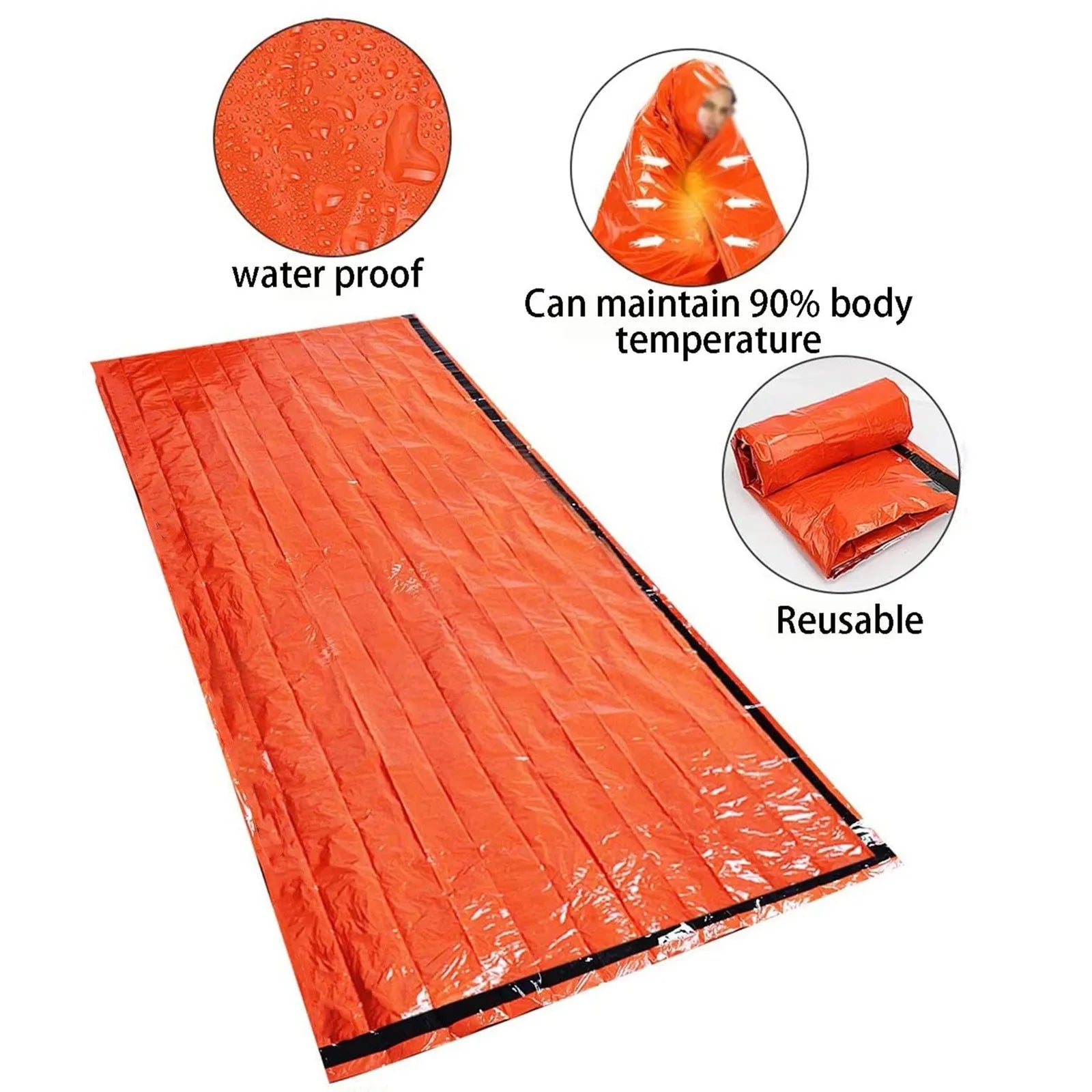 1、PERFECT EMERGENCY BAG: The emergency sleeping bag serves as your emergency blanket, survival shelter, and emergency bivy sack