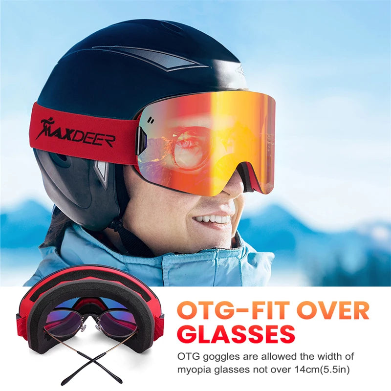 Magnetic Ski Goggles Men Snowboard Glasses Double Layers Lens Anti-fog UV400 Snow Goggles Women Snowmobile Skiing Eyewear OTG