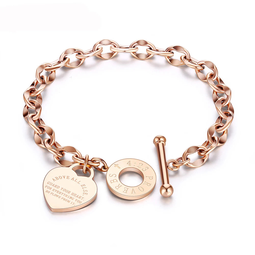 Lokaer Titanium Stainless Steel Heart Charm Pendant Necklaces Jewelry Classic Love Bible Proverbs 4:23 O-Chain Necklace N19085