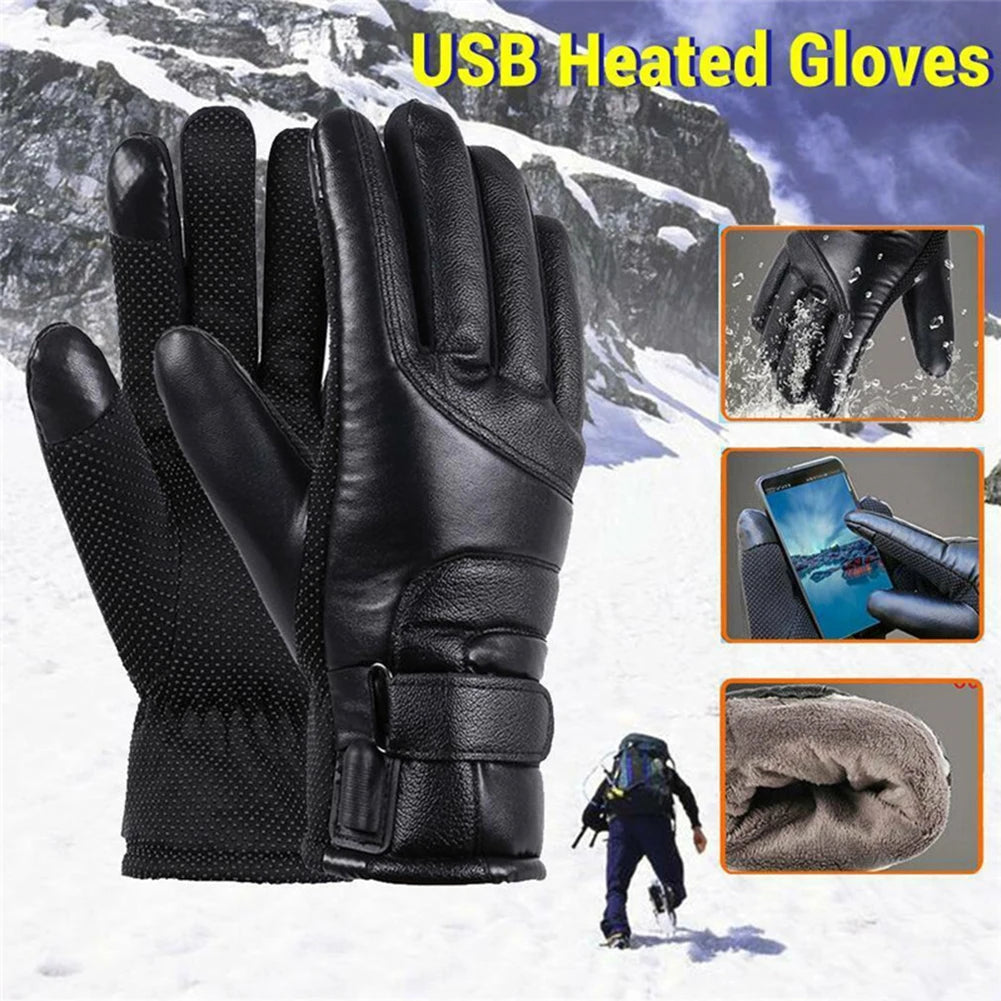USB Electric Heated Gloves Outdoor Thermal gloves Hand warmer Winter Ski Gloves Motorcycle heated gloves Waterproof Touch Screen