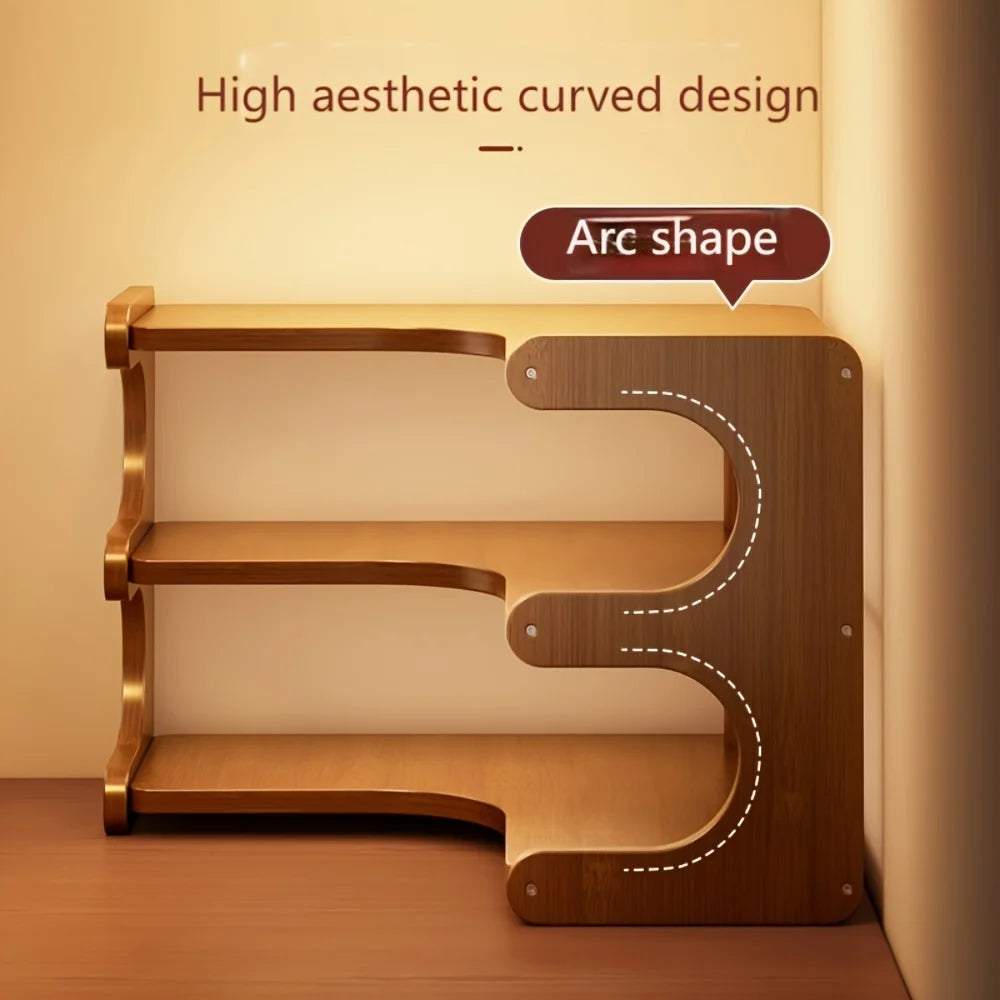 1pc Multi-Tier Bamboo Corner Desk Shelf - Natural Wood Rectangular Corner Organizer for Plants, Books & Stationery - Space-Savin