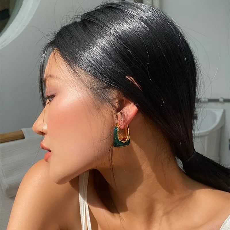 Green Pink Transparent Resin Earrings For Women Geometric Irregular Stud Earrings 2023 New Trendy Ear Jewelry for Party K-