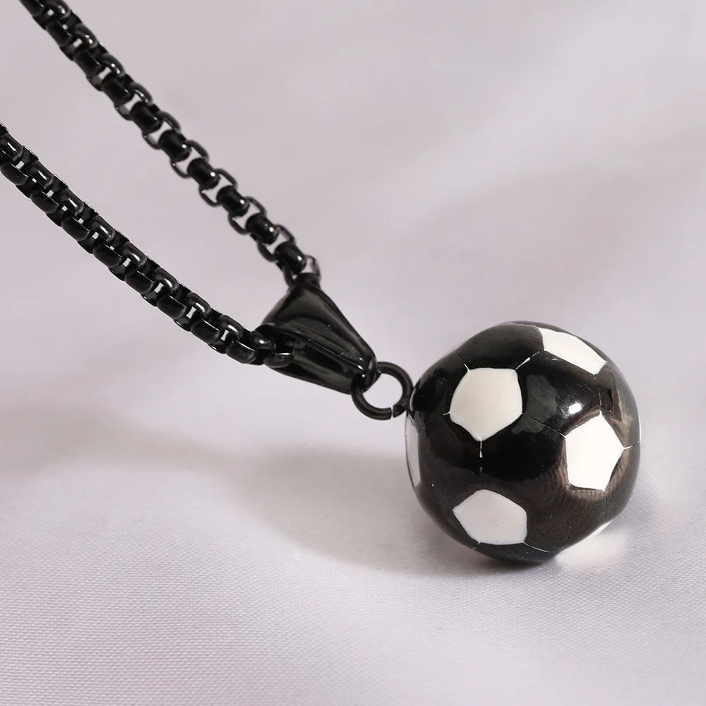 HNSP 316L Stainless Steel Football Ball Pendant Soccer Necklace For Men Jewelry Fans Gift