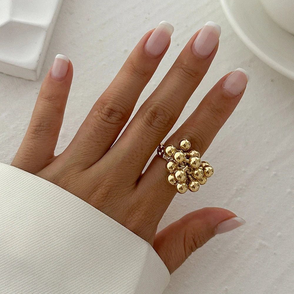 AETEEY Fashion Simple CCB Small Ball Ring for Women Men 2025 Punk Hip Hop Metal Open Finger Ring Female Jewelry Gift