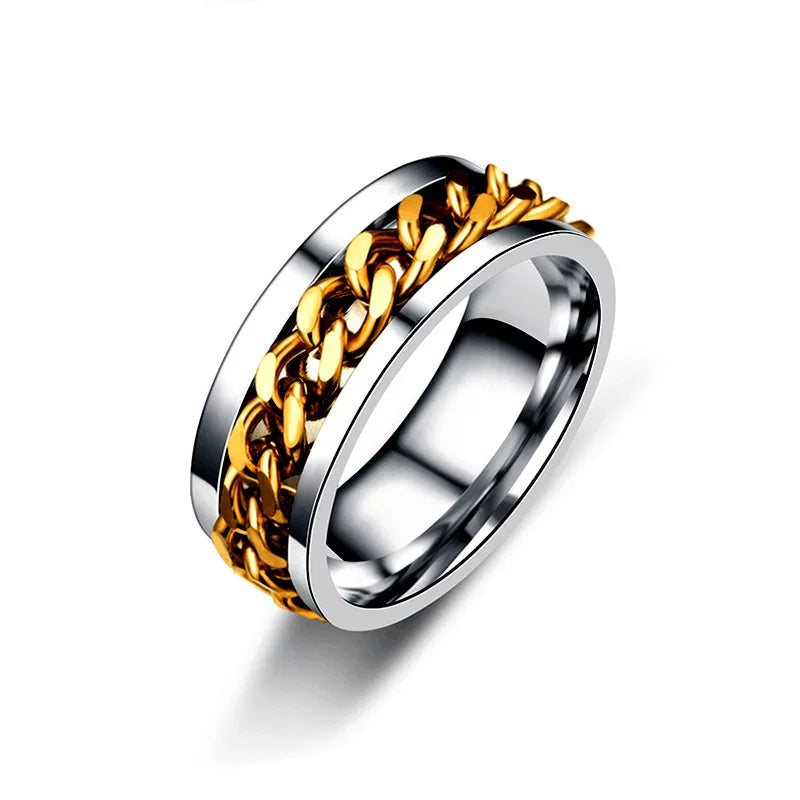 Titanium Steel Rotatable Chain Rings Men Women Stress Ring For Anxiety Couple Jewelry 8mm Corkscrew Rings Multifunctional Gift