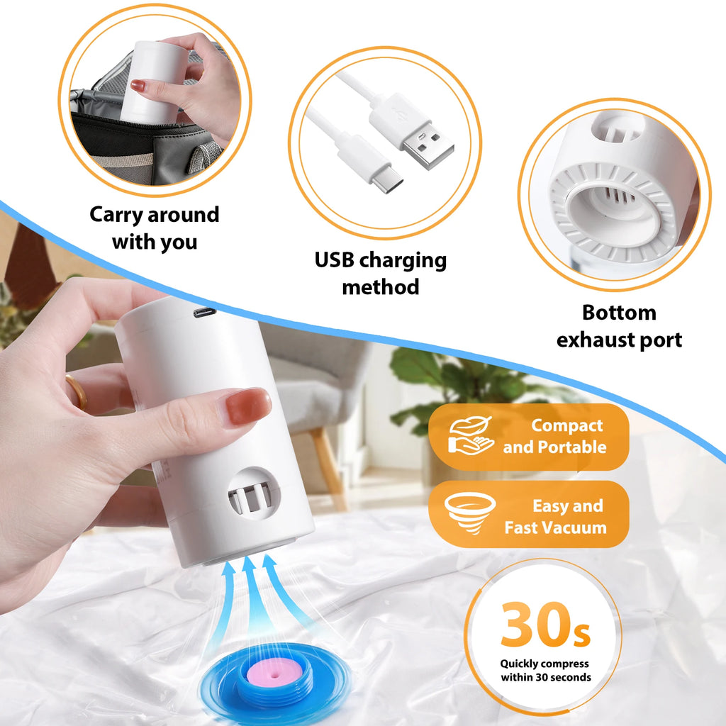 10pcs Vacuum Compression Bags with Rechargeable Wireless Pump, Vacuum Storage Bags Space Saver