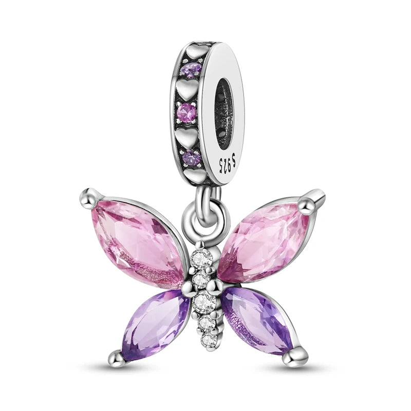 Pink Charms Original 925 Sterling Silver Heart Bow Perfume Bottle Charms Beads Pendants Fit Bracelet DIY Women Jewelry Making