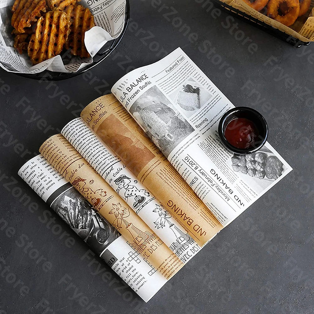50-200Pcs Deli Wax Paper Old Newspaper Greaseproof 22x22CM Burger Bread Wrap Basket Mat for Fries Sandwich Papel Antigrasa