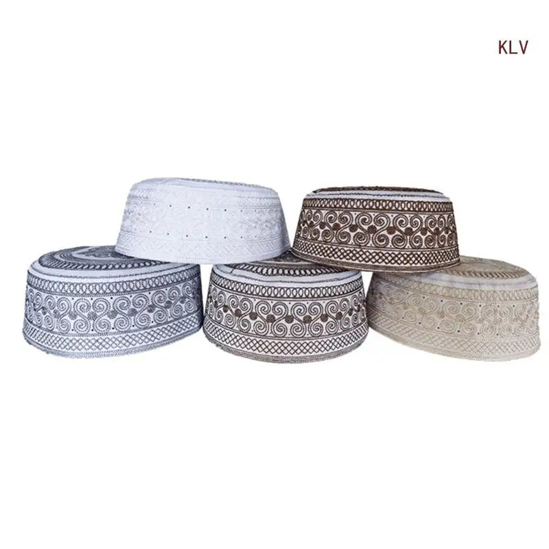 Cotton Embroidery Turban Hat for Men Breathable Islamic Kufi Prayer Hat EID RamadanHijabs Beanie Cap Arabian Skull Hat