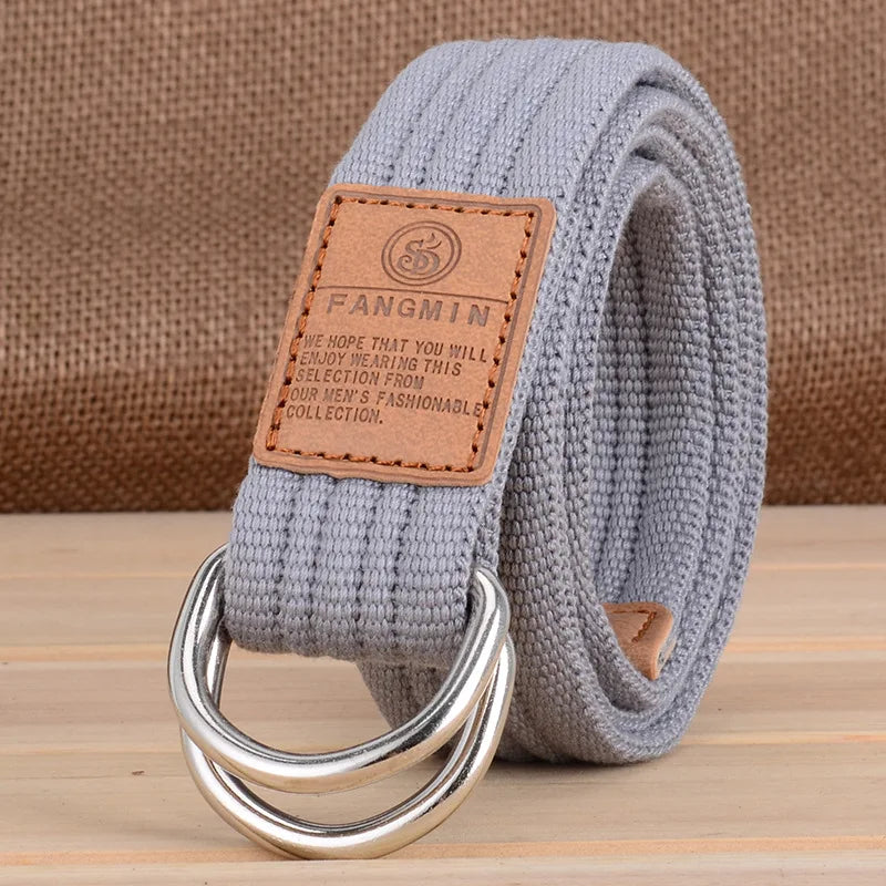 New Unisex Canvas Belt Double Ring Buckle Belts Men Women's Casual Business Cowboy Pants Belt