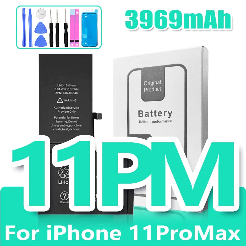0 Cycle High Capacity Battery For iPhone 11 11Pro 12Pro 12 13 14 13Pro 14Pro Max Mini Phone Bateria + Free Tool Kit