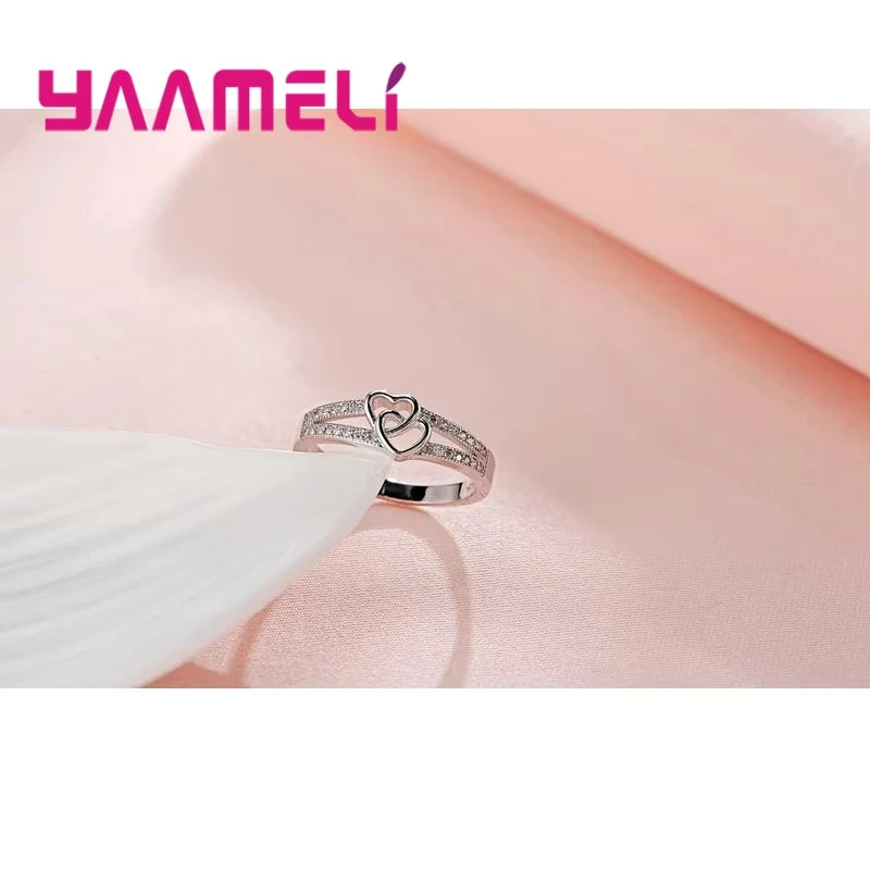 925 Sterling Silver Color Ring Simple Sweet Romantic Style Lover Gifts Cross Love Shape For Women Engagement Ceremony Jewelry
