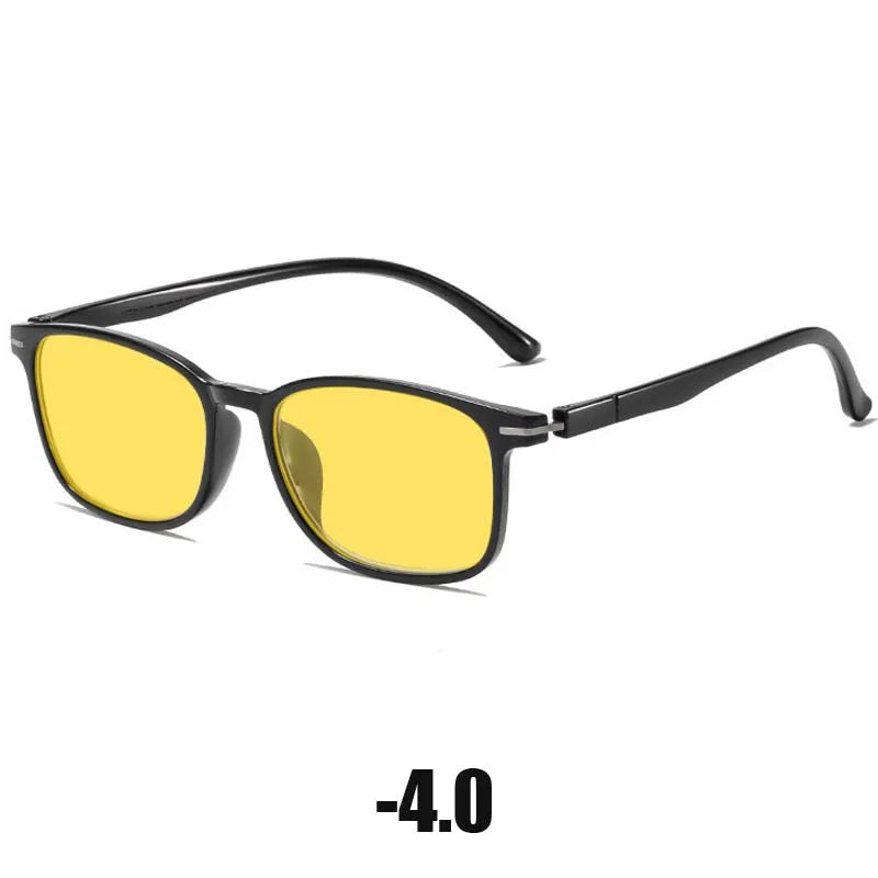 Anti-Glare Night Vision Driving Myopia Glasses for Women Men Ultralight Square Frame Eyeglasses Retro Minus Eyewear To-4.0