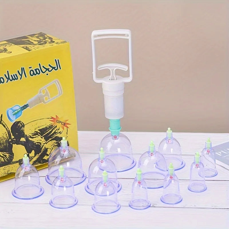 Professional Grade 12-piece Plastic Vacuum Cupper | Portable Household Care Set | Multi-size Massage Suction Cup Set with Storag