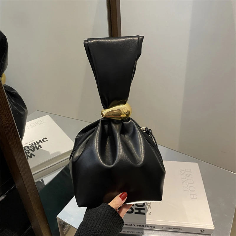 New Mini PU Leather Underarm Pleated Bag For Women Fashion Designer Female Retro Shoulder Bag Handbags And Purses