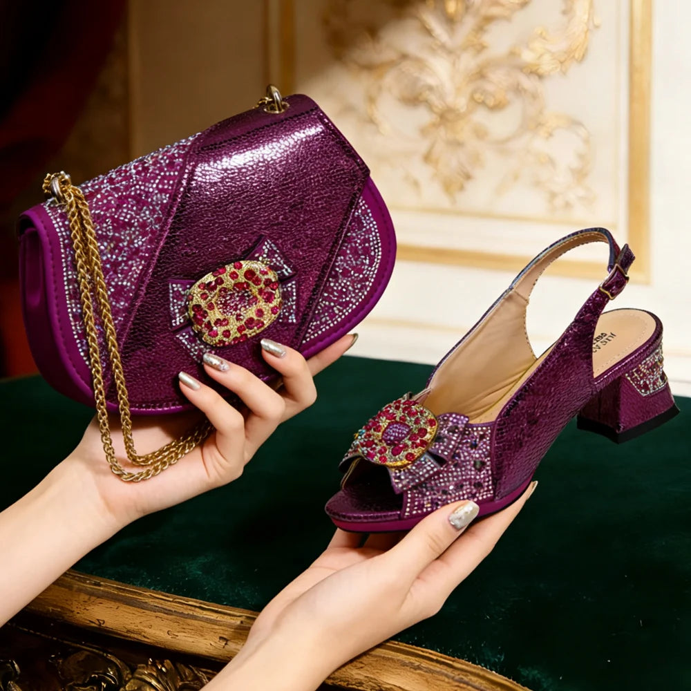 Venus Chan 2026 INS Green Elegant Women's High Heel Shoes and Rhinestone-Embellished Bag Set - Perfect for Any Occasion