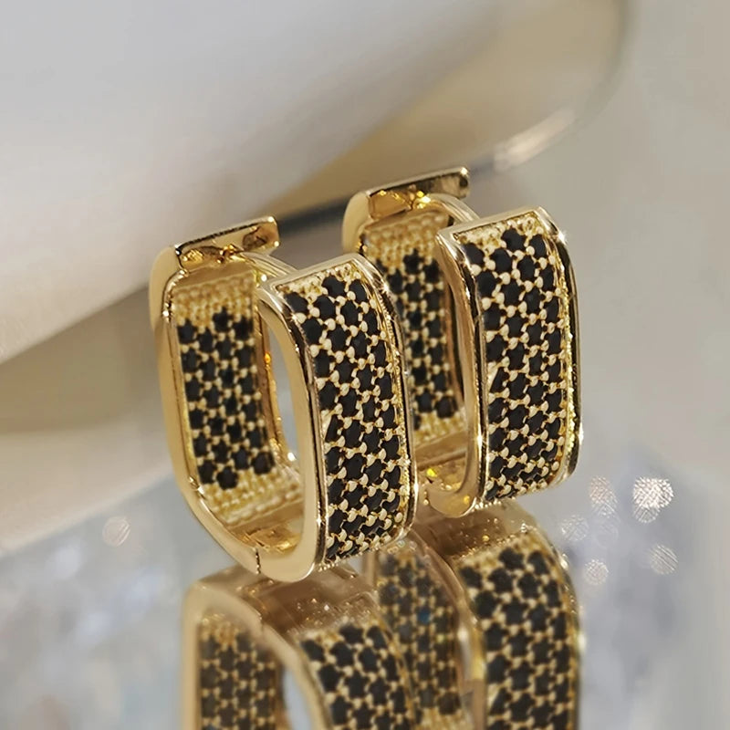 Huitan Korean Fashion Paved CZ Hoop Earrings for Women Metal Silver Color/Gold Color Simple Versatile Earrings Hot Jewelry