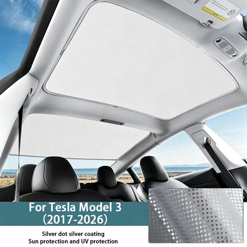 Sunroof Sunshade for Tesla Model 3 Old Version & Highland Refresh, Double-Layer Aluminum Foil Glass Roof Shade, Heat Reflective UV Protection Foldable Sunroof Cover