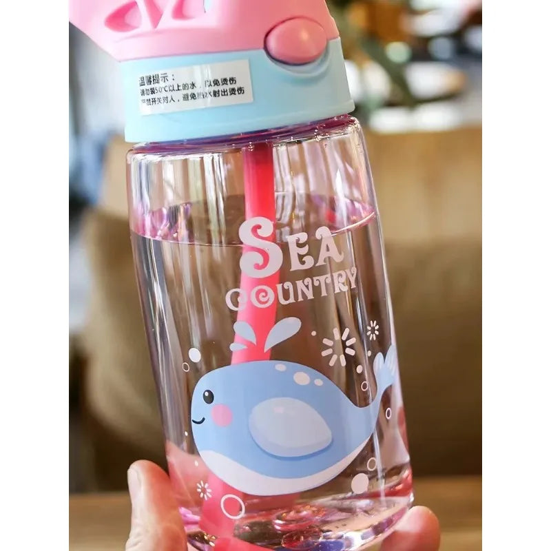480ML Kids Handheld Portable Cartoon Pattern Water Sippy Cup Feeding Cup with Straws Leakproof Bottle For Outdoor Sports