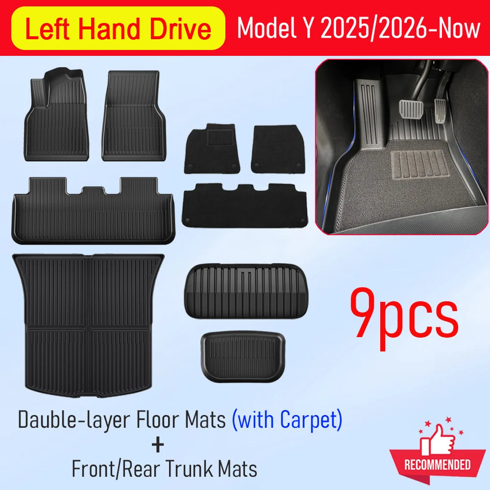 USVOTOV For Tesla Model Y Juniper 2025 2026 Floor Mats TPE Front Rear Cargo Liner Backrest Pads Trunk Mats for Tesla Accessories