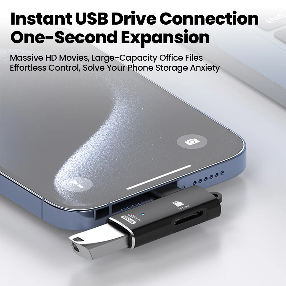 3 in 1 OTG Adapter USB 3.0 to Type c Male to TF Memory Card Reader U Disk Reading For iPhone 15 16 Huawei
