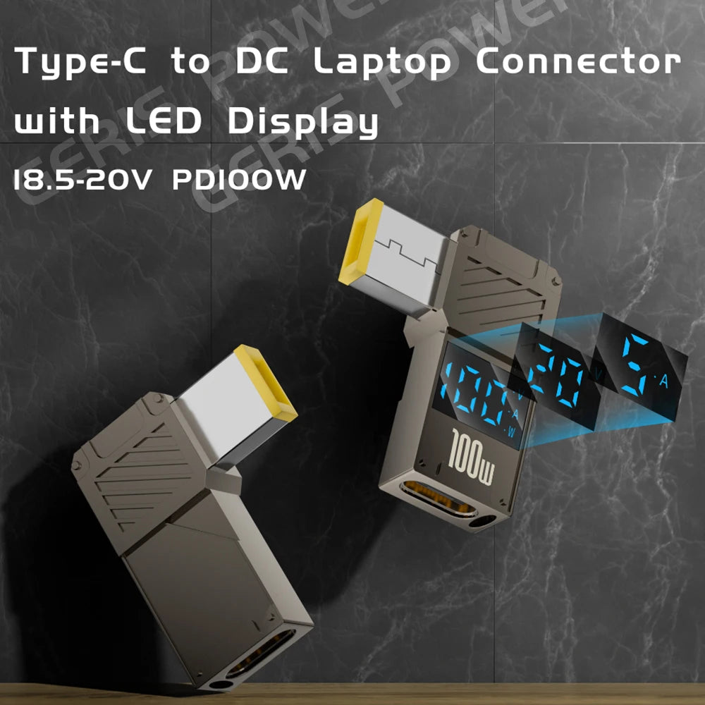 LED Display PD 100W Laptop Power Supply Adapter Charger Connector USB Type C PD to DC Jack Plug Converter for Lenovo Hp Dell