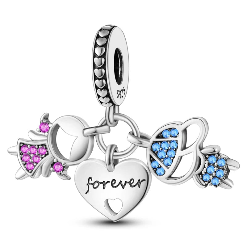 Charms Beads 925 Sterling Silver Tree of Life Peach Heart Sweet Love Charms Fit Pendants Bracelets Necklaces Women Jewelry Gift