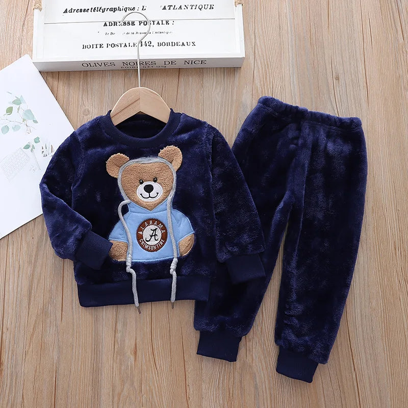 2023 New winter Baby Boy Girl Thicken Pajamas Set Flannel Fleece Toddler Child Warm Catoon Sleepwear Kids Home Suit 0-5Y