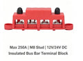 M8 Stud Bus Bar Power Distribution Block with Insulated Cover, Max 250A DC 12V 24V Terminal Block for RV Boat Marine Camper Van