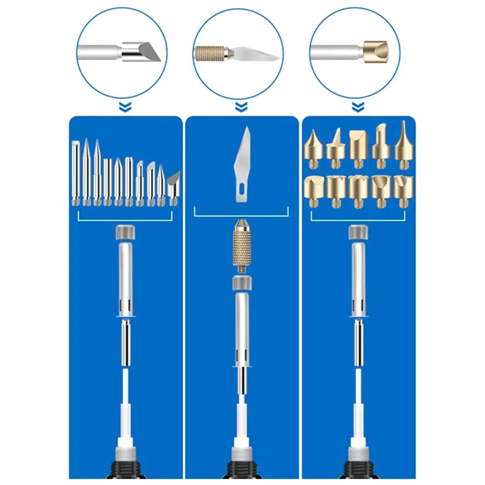 Wood Burning Kit Carving Pyrography Pen Kit 60W Adjustable Temperature Soldering Iron Welding Wood Embossing Burning set