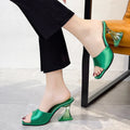 Women's Slippers Summer New High Heels Square Head Open Toe Simple Sandals Casual Fashion Temperament Crystal Slippers