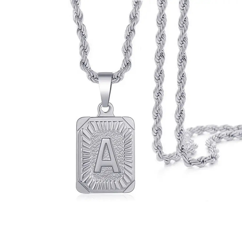 1pc 18K Gold-Plated Capital Letter Stainless Steel Twist Chain Necklace - Personalized A-Z Letter Pendant for Men and Women