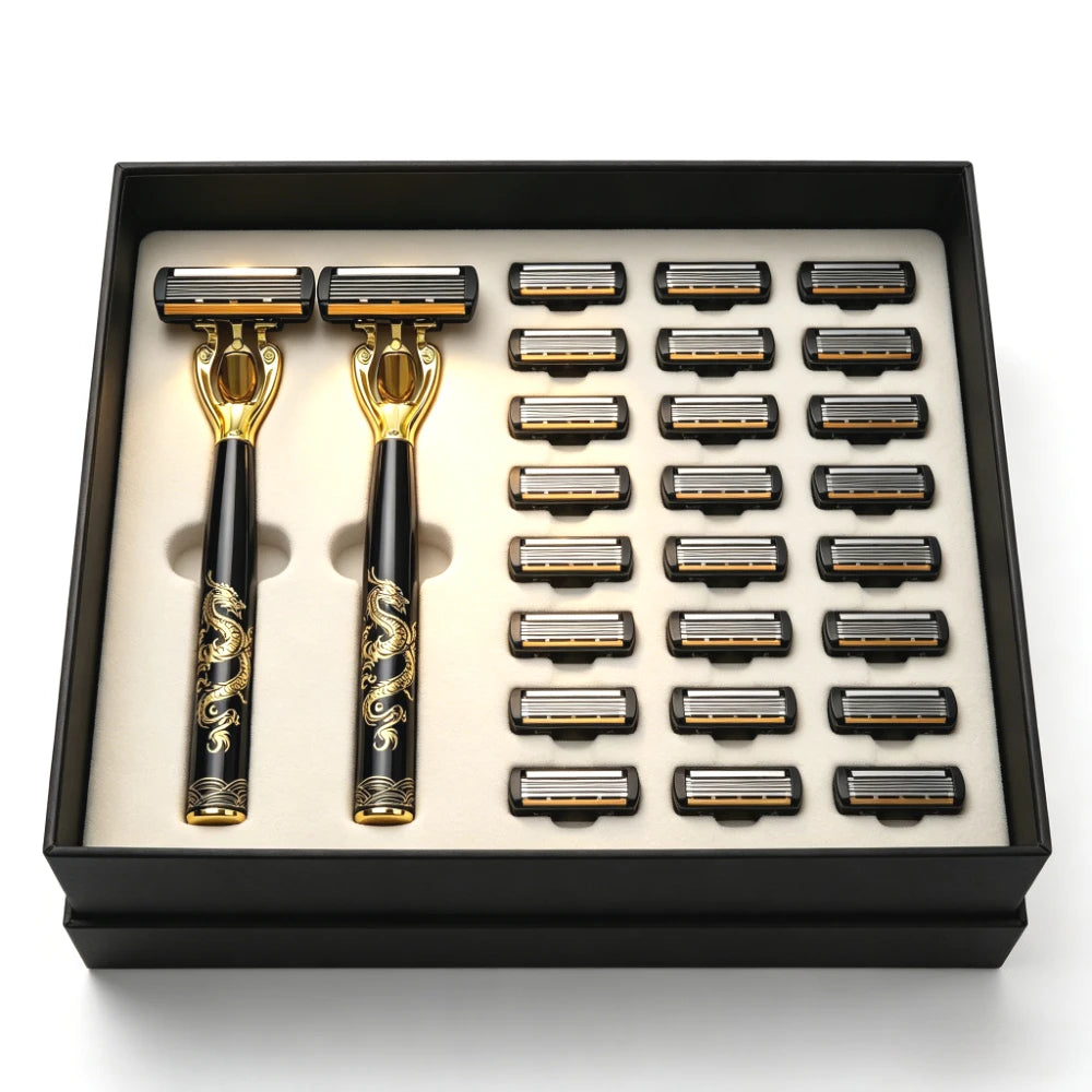 Men's Vintage Safety Razor Set Double Edge Manual Razor with 24 Replacement Blades Stainless Steel Barber Shaving Kit