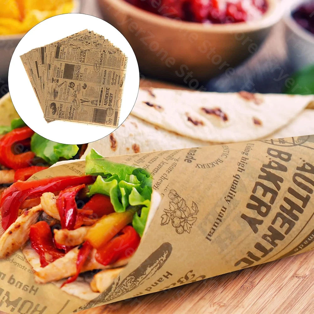 50-200Pcs Deli Wax Paper Old Newspaper Greaseproof 22x22CM Burger Bread Wrap Basket Mat for Fries Sandwich Papel Antigrasa