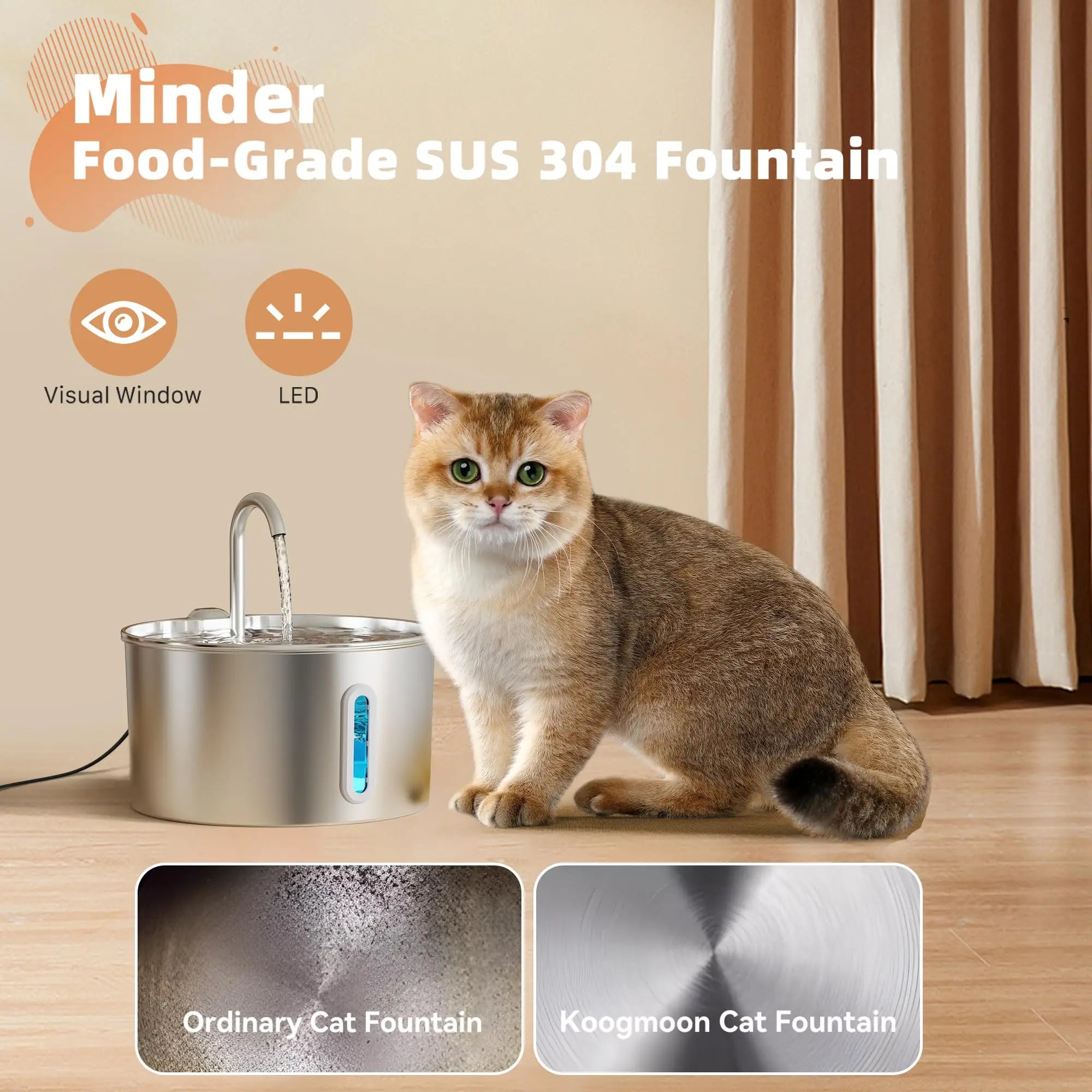 2.2L Cat Drinking Fountain Automatic Stainless Steel Pet Dogs Water Dispenser Ultra-quiet Pump Water Foutain For Multiple Pets