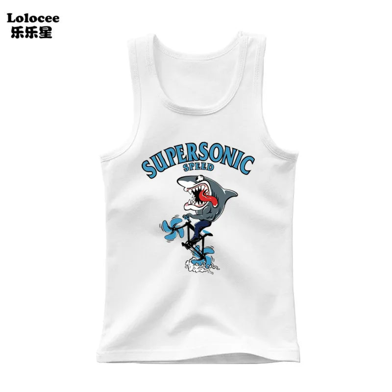 Kids Animal Sea Shark Sleeveless T-shirt 2023 Summer Children Tank Tops Baby Kids Cool Tees 3-14 Years Old