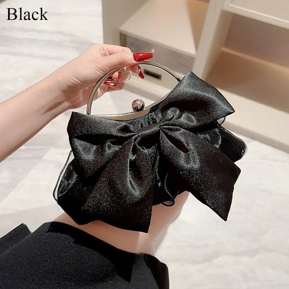 Fashion Rhinestone Bowknot Evening Bag Glitter Gold Silver Bow Chain Bag Clutch Bag for Women Female