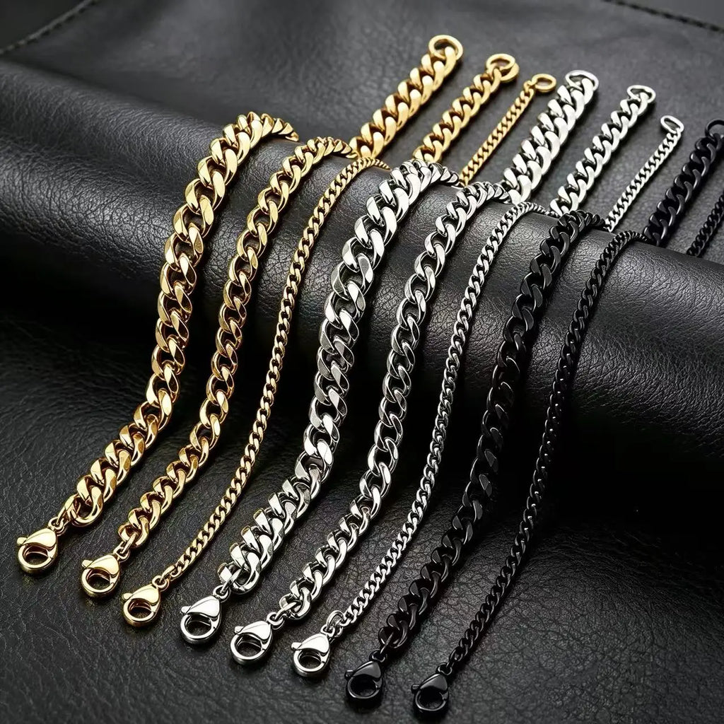 HNSP 3/5/7/9/12MM Stainless Steel Cuban Link Gold Chain Necklace For Men Jewelry Waterproof Accessory Gift