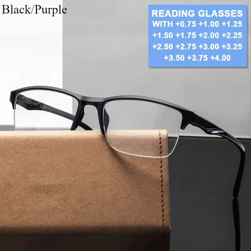 Square Reading Glasses Ultralight Half Frame Presbyopic Eyeglasses Men Women +0.25 0.5 0.75 1 1.25 1.5 1.75 2 2.25 2.5 2.75 3.0