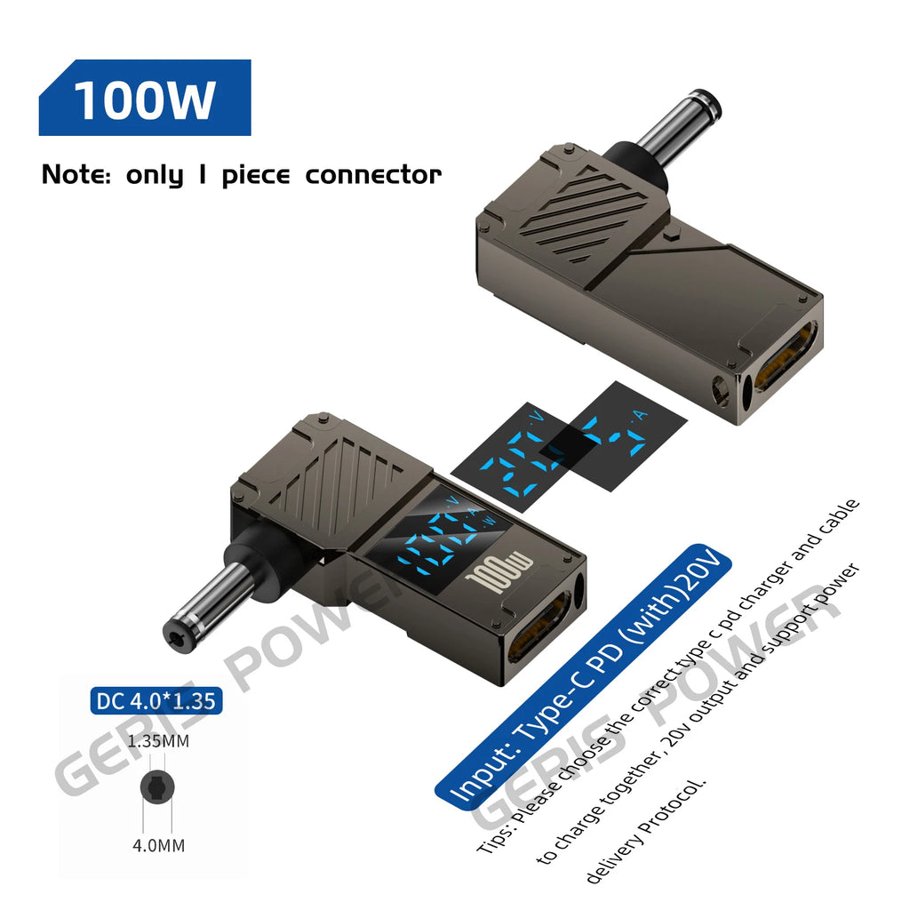 LED Display PD 100W Laptop Power Supply Adapter Charger Connector USB Type C PD to DC Jack Plug Converter for Lenovo Hp Dell