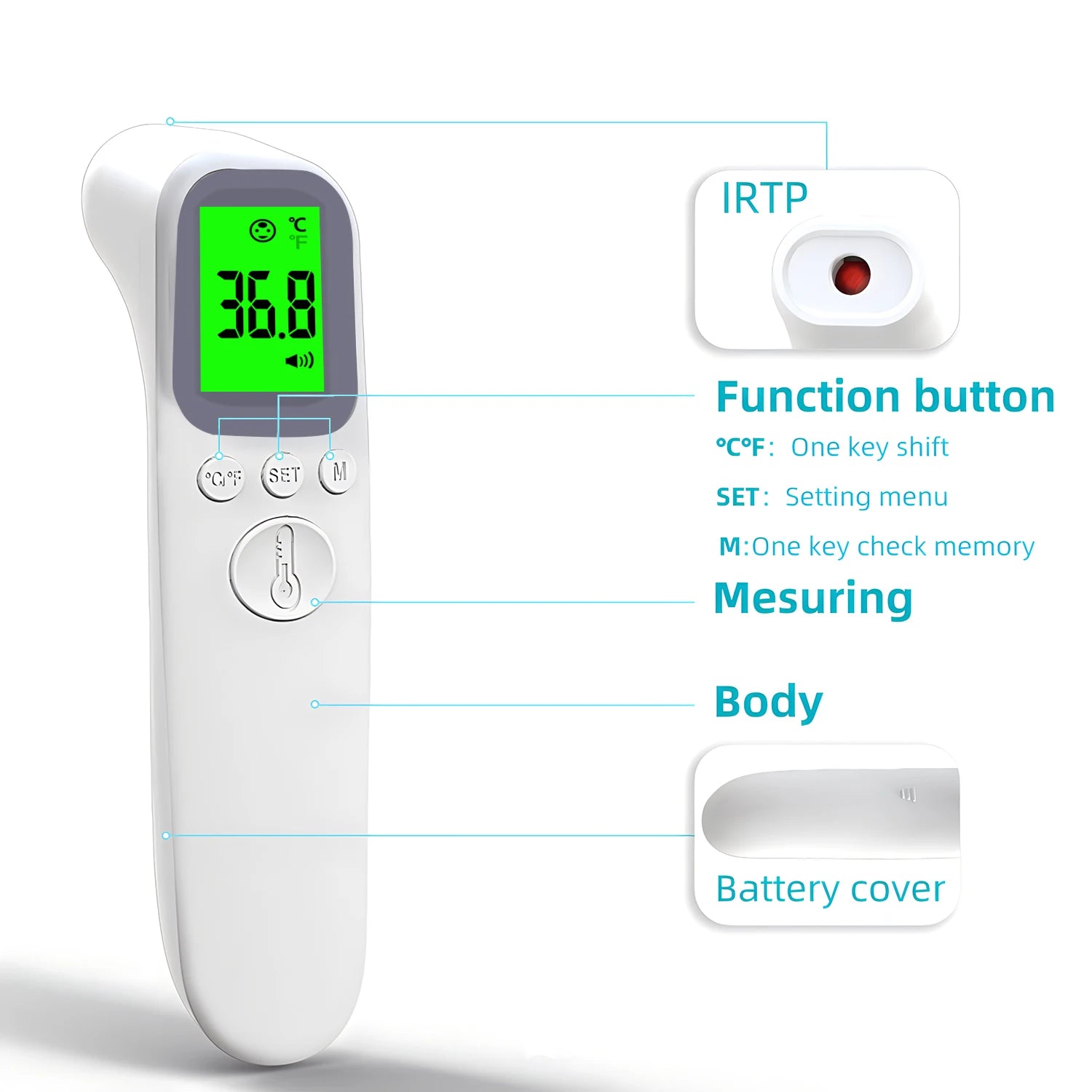 Infrared Ear Thermometer Forehead Non-Contact Medical Termometro LCD Body Fever Baby/Adult Temperature Measure