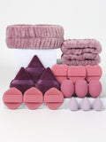 18 Piece Headband Set. 1 Hair Band & 2 Wrist Bands & 3 Make-Up Sponges & 3 Mini Square Air Cushions & 3 Triangular Powder Puff &