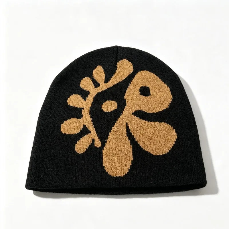1pc Women Floral Knit Beanie Hat Flower Jacquard Skullcap Soft Stretchy Warm Cozy Headwear for Fall Winter Casual Street Outfits