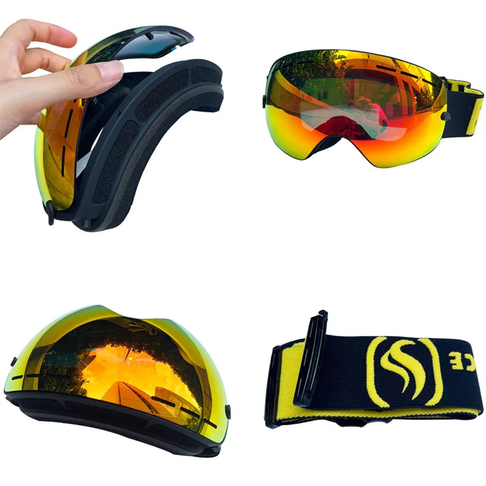 UV400 Anti-fog Double Layers Ski Goggles Big Lens Ski Mask Glasses Skiing Snow Snowboard Eyewear Mirror Polarize Goggles for men